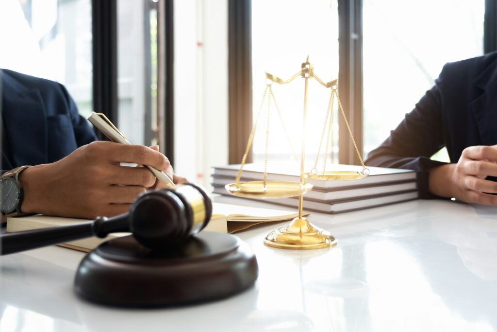 Business lawyer meeting with client