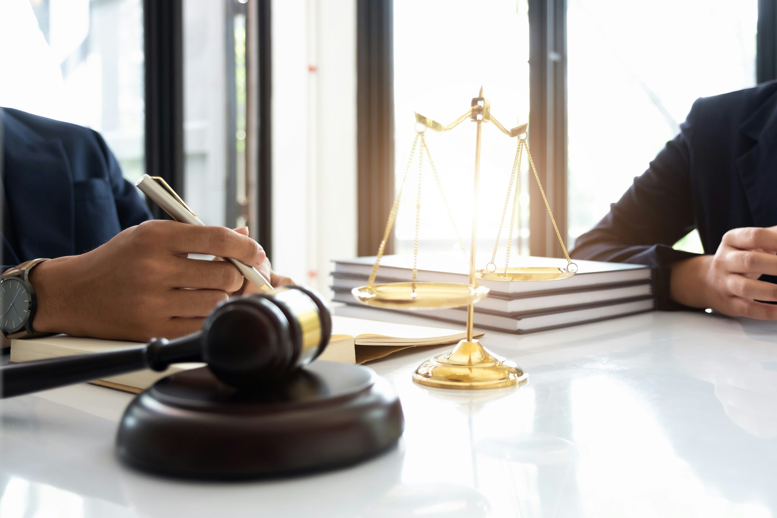Business lawyer meeting with client